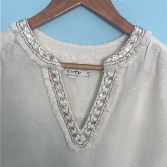 Chico's Ivory Tiered Dress with Beaded Neckline - Picture 7 of 13